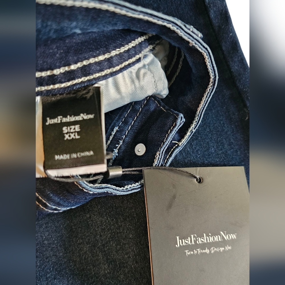 Just Fashion Now Dark Blue Women's Jeans with Wide Flare Legs. - Picture 2 of 5